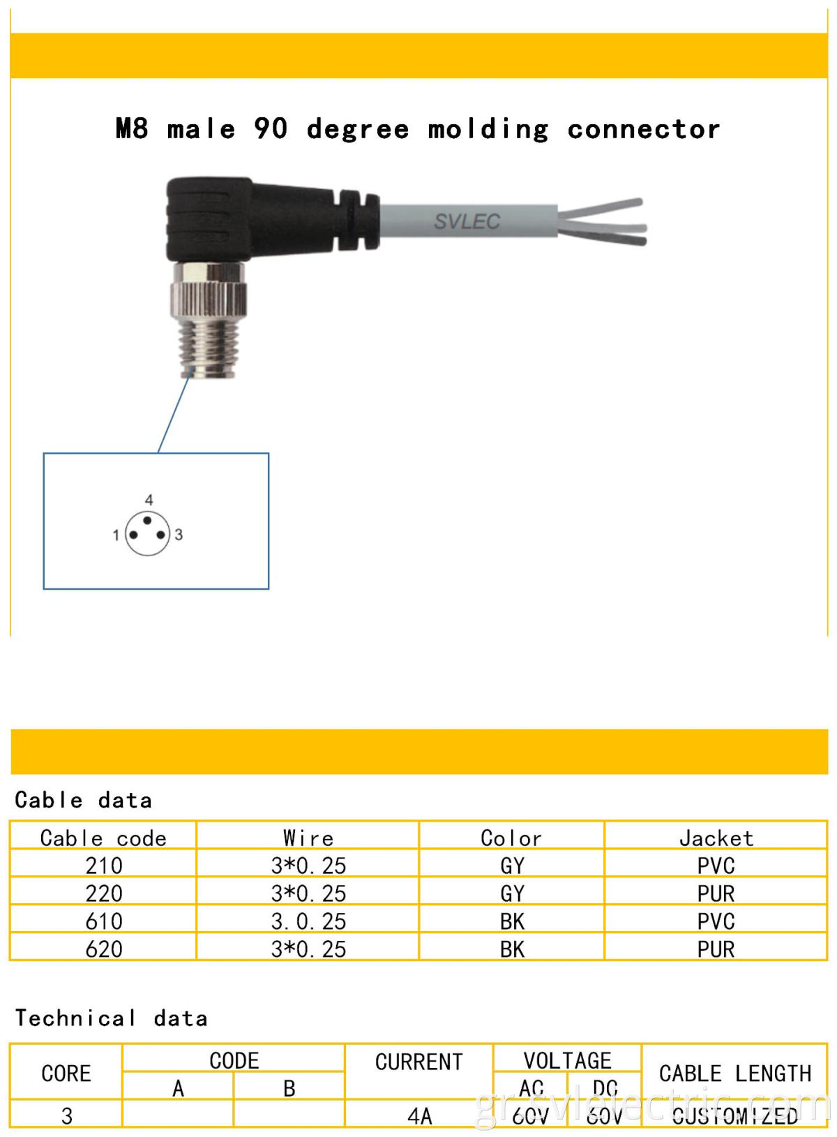 M8 3pin angle connector with cable